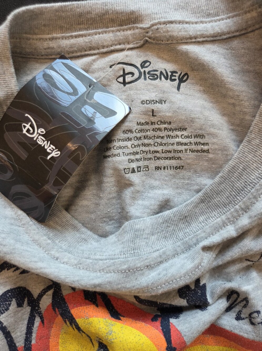 New Never Land Tinker Bell Silhouette Graphic Tee Heather Gray Retro Sunset NWT - Picture 4 of 4